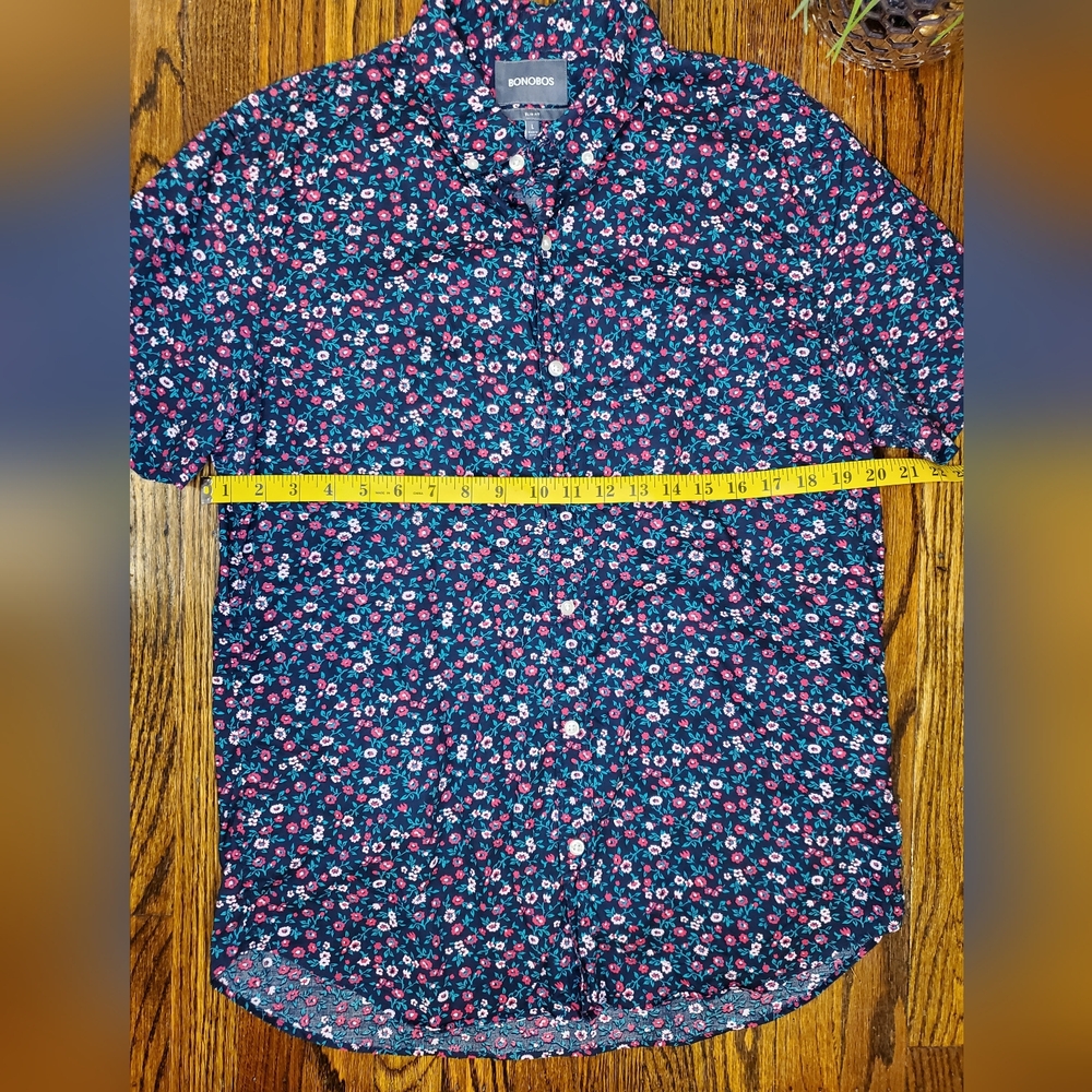 Bonobos Men's Slim Fit Floral Short Sleeve Button-Up Shirt Black Green Pink Sz L - Picture 5 of 7